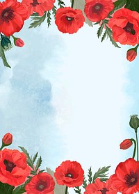 Hand drawn poppies with a blue background vector