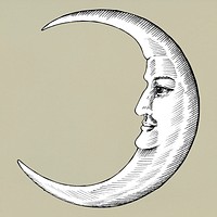 Hand drawn moon with face