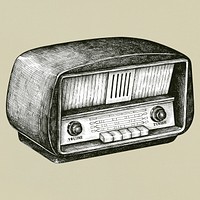 Hand drawn retro wooden radio