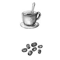 Hand drawm coffee and coffee bean isolated on background