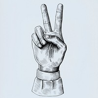 Hand drawn v sign isolated on background