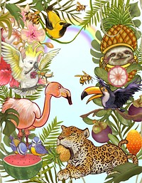 Cartoon illustration of forest wildlife