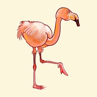Hand drawn flamingo isolated on yellow background