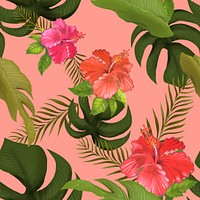 Hibiscus flowers on pink background illustration