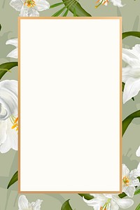 Gold rectangle white lily flower frame design resource