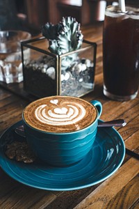 Dreamy flatwhite coffee with perfect latte art photo, public domain beverage CC0 image.