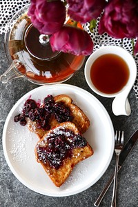 Free French toasts with tea image, public domain food CC0 photo.