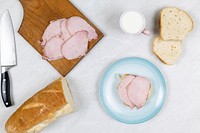 Free simple breakfast of white bread and cold meat cuts image, public domain food CC0 photo. 