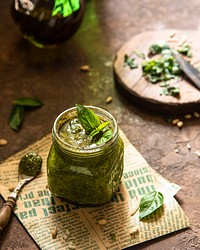 Free homemade basil pesto image, public domain food CC0 photo.