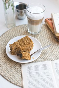 Free Czech honey cake with caffe latte image, public domain food & beverage CC0 photo.