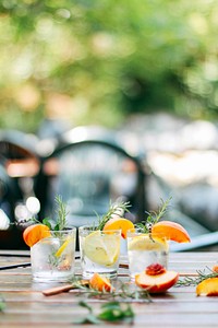 Free fruity tonic on table photo, public domain beverage CC0 image.