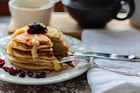 Free orange cheese pancakes image, public domain dessert CC0 photo.