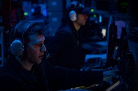 MEDITERRANEAN SEA (May 2, 2018) Lt. Kevin Killeen, assigned to the Arleigh Burke-class guided-missile destroyer USS Porter (DDG 78), stands watch in the combat information center, May 2, 2018.