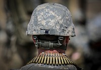 A New Jersey Army National Guard Soldier from Charlie Company, 1st Battalion, 114th Infantry (Air Assault) stands by for live-fire battle drills on Joint Base McGuire-Dix-Lakehurst, N.J., April 9, 2018. Original public domain image from Flickr