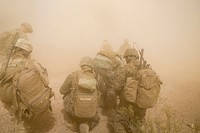 U.S. Marines with the 1st Battalion, 4th Marine Regiment offload MV-22 Ospreys and regroup in support of Weapons and Tactics Instructors course 2-18 at Yuma Proving Grounds, Ariz., April 13, 2018.