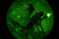 U.S. Marines assigned to Fox Company, Battalion Landing Team, 2nd Battalion, 6th Marine Regiment, 26th Marine Expeditionary Unit, provides suppresive fire during night live-fire training in Jordan as part of Eager Lion 2018, April 21, 2018.