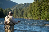A man fishes the Madison River in the Beaverhead-Deerlodge National Forest south of Ennis, Montana.