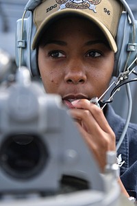 KLAIPEDA, Lithuania (June 3, 2018) Yeoman 3rd Class Avionna Davis, from Houston, stands watch on the bridge-wing of the Arleigh Burke-class guided-missile destroyer USS Bainbridge (DDG 96) while departing Klaipeda, Lithuania, during exercise Baltic Operations (BALTOPS) 2018 June 3. BALTOPS is the premier annual maritime-focused exercise in the Baltic Region and one of the largest exercises in Northern Europe enhancing flexibility and interoperability among allied and partner nations.