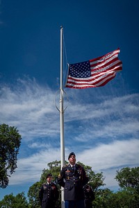 U.S. Department of Agriculture (USDA) Secretary Sonny Perdue is joined by Governor Jeff Colyer and Congressman Roger Marshall during a Memorial Day service at Fort Riley Post Cemetery, Kansas, May 28, 2018.