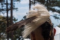 Head feathers of a Chickasaw Nation Dancer from Oklahoma, perform a Peace Song, Stomp Dance Song, and a Warrior Song, during the Poarch Band of Creek Indians’ Southeastern Indian Festival on Thursday, April 3, 2014, near Atmore, Alabama.