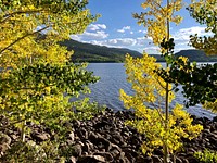 View of Johnson Valley Reservoir in the fall, September 20, 2018. Forest Service photo by Mike Elson. Original public domain image from Flickr