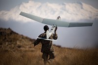 U.S. Marine Corps Sgt. Kevin Ware prepares to launch a Small Unmanned Aircraft System, as part of exercise Joint Assault Signals Company Black, Waiouru Military Camp, New Zealand, Sept. 13, 2018.