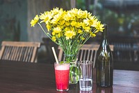 Raspberry lemonade on a wooden table.