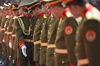 Afghan troops prepare for the arrival of U.S. Secretary of Defense James N. Mattis at the Afghan Presidential Office building, Kabul, Afghanistan, Sept. 7, 2018.