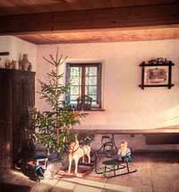 Christmas tree in old house. Free public domain CC0 photo.