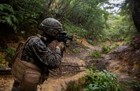 U.S. Marines with 1st Battalion, 3rd Marine Regiment, currently assigned to 3rd Marine Division, conduct a live-fire Pointman Reaction Course at Camp Hansen, Okinawa, Japan, Jan. 17, 2019.