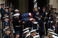 U.S. service members with the Ceremonial Honor Guard carry the casket of George H.W. Bush, the 41st President of the United States, into the National Cathedral in Washington, D.C., Dec. 5, 2018.