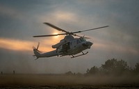 A U.S. Marine Corps UH-1Y Venom from Marine Light Attack Helicopter Squadron 773 "Red Dogs" descends for a simulated casualty evacuation during joint training with Air national Guard Tactical Air Control Party Airmen on Joint Base McGuire-Dix-Lakehurst, N.J., Dec. 6, 2018.