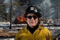 U.S. Department of Agriculture (USDA) Forest Service (USFS) Kaibab National Forest fire personnel Brandon Oberhardt, Quentin Ford and Chantel Herrick (seen) lead the pile burning operation at the Kaibab National Forest, Tusayan Ranger District, Flying J project area in Arizona, on Dec 3, 2018.