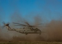 A U.S. Marine Corps CH-53E helicopter with Marine Heavy Helicopter Squadron (HMH) 361 prepares to depart from the Airport in the Sky on Catalina Island, California, Jan. 3, 2019.