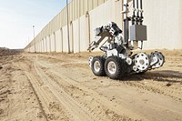 A U.S. Air Force explosive ordnance disposal (EOD) robot with the 380th Expeditionary Civil Engineer Squadron EOD flight evaluates an area during a joint training event Jan. 15, 2019, at Al Dhafra Air Base, United Arab Emirates.