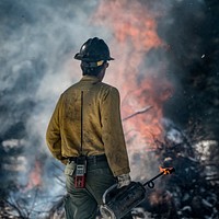 (PERSONNEL ARE FOLLOWING SAFETY PROTOCOLS) U.S. Department of Agriculture (USDA) Forest Service (USFS) Kaibab National Forest fire personnel Brandon Oberhardt (seen), Quentin Ford and Chantel Herrick lead the pile burning operation at the Kaibab National Forest, Tusayan Ranger District, Flying J project area in Arizona, on Dec 3, 2018.