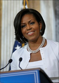 Michelle Obama visits the Treasury Department, 7/7/10. First Lady Michelle Obama thanked Treasury employees for their hard work and dedication. &ldquo;You should be proud,&rdquo; she told the audience. &ldquo;The work you do here at Treasury is about more than the stories that show up in the headlines and on the news. You all do so much more.&rdquo;. Original public domain image from Flickr