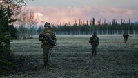 U.S. Marines with 2nd Battalion, 7th Marine Regiment, Special Purpose Marine Air Ground Task Force 7, patrol during a simulated airfield seizure in preparation for exercise Northern Edge (NE), May 12, 2019, at Fort Greely, Alaska.