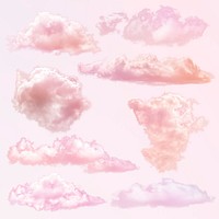 Pink cloud sticker set psd