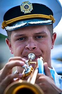 ODESA, Ukraine (July 4, 2019) A Ukrainian Navy musician plays during exercise Sea Breeze 2019 in Odesa, Ukraine, July 4, 2019.