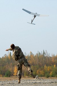 Blackfoot Co., '1 Geronimo' paratroopers operate the RQ-11B Raven UAV at JBER. Original public domain image from Flickr