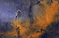 The Elephant Trunk Nebula is an area of interstellar gas and dust located in the constellation Cepheus about 2,400 light years from Earth. The nebula is a region of active star formation and contains more than 250 young stars. Several are thought to be less than 10,000 years old. Data used to take the photo was from Rocky Mountain National Park. Original public domain image from Flickr