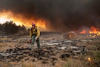 Trout Springs Rx Fire. Firefighters using drip torches to ignite slash piles. (DOI/Neal Herbert). Original public domain image from Flickr