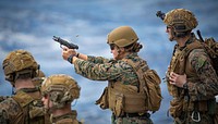 ATLANTIC OCEAN (Dec. 28, 2019) - Cpl. Chelsie Villela, a member of the Female Engagement Team with the 26th Marine Expeditionary Unit, participates in a gun shoot aboard the amphibious assault ship USS Bataan (LHD 5), Dec. 28, 2019.