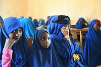 Grade one students at Mohamud Hilowle Primary and Secondary School during a class session in Wadajir district, Mogadishu, Somalia on 12 January 2020. AMISOM Photo / Ilyas Ahmed. Original public domain image from Flickr