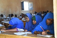 Grade 3 students at Mohamud Hilowle Primary and Secondary School during a class session in Wadajir district, Mogadishu, Somalia on 12 January 2020. AMISOM Photo / Ilyas Ahmed. Original public domain image from Flickr