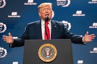 U.S. President Donald Trump at the 101st American Farm Bureau Federation (AFBF) Annual Convention and Trade Show on Jan 19, 2020, in Austin, TX. Other government officials include USDA Secretary Sonny Perdue, Senate Agriculture Chairman Pat Roberts (R-Kan.) and Sen. Jerry Moran (R-Kan.).