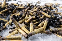 ‘3 Geronimo’ paratroopers qualify on M249 light machine guns at JBERExpended 5.56 mm ammunition casings litter the ground as paratroopers assigned to the 3rd Battalion, 509th Parachute Infantry Regiment, 4th Infantry Brigade Combat Team (Airborne), 25th Infantry Division, U.S. Army Alaska, conduct M249 light machine gun live-fire qualification at Grezelka range on Joint Base Elmendorf-Richardson, Alaska, Feb. 20, 2020. The Soldiers honed their marksmanship skills by identifying and engaging multiple targets at varying distances. (U.S. Air Force photo by Alejandro Peña). Original public domain image from Flickr