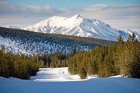 Electric Peak rises above Highway 89. Original public domain image from Flickr