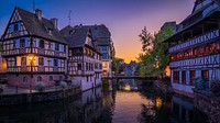 Strasbourg at dawn, France. Free public domain CC0 photo.